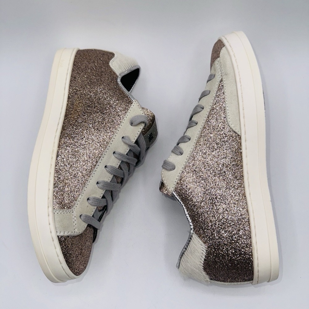 P448 John Sneakers Women's Size 6 EU 36 Bronze Gold Glitter Leather - Picture 6 of 15
